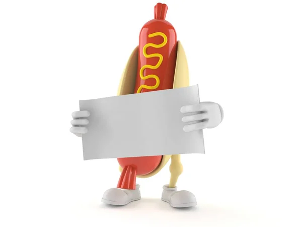 Hot dog χαρακτήρα με κενό φύλλο χαρτιού — Φωτογραφία Αρχείου