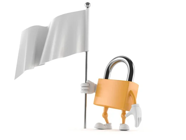 Padlock character holding white flag — Stock Photo, Image