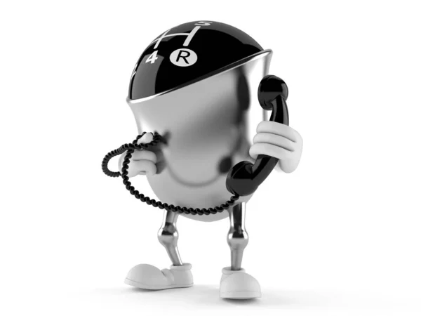 Gear knob character holding a telephone handset — Stock Photo, Image