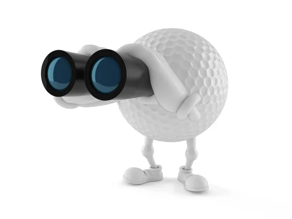 双眼鏡で見るゴルフボールキャラクター — ストック写真
