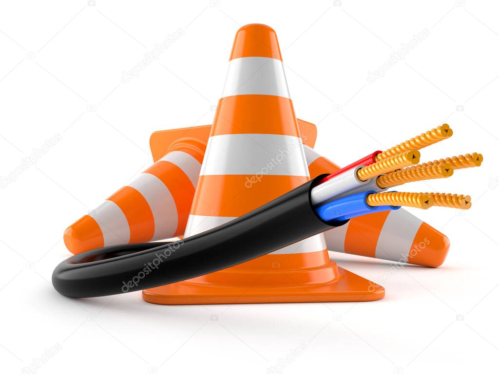 Traffic cone with electric cable
