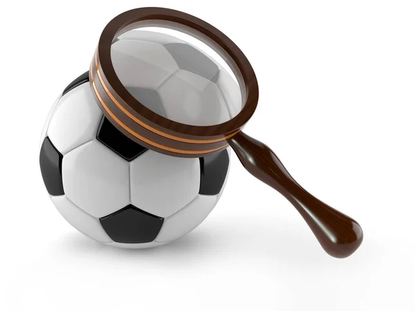 Soccerball with magnifying glass — Stock Photo, Image