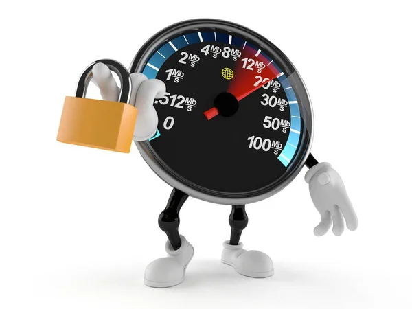 Network speed meter character with padlock — Stock Photo, Image