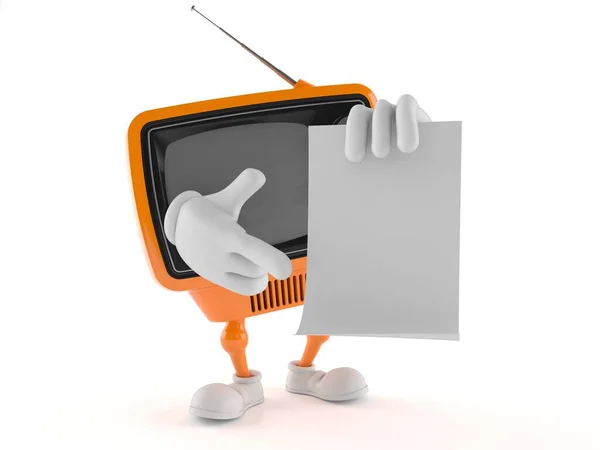 Retro Tv karaktär med blankt papper — Stockfoto