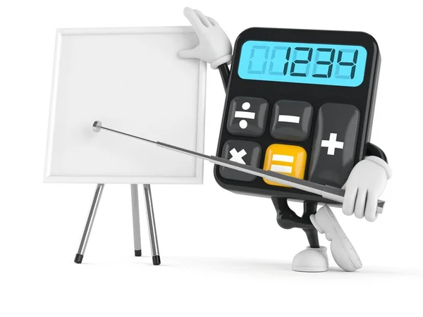 Calculator character with blank whiteboard — Stock Photo, Image