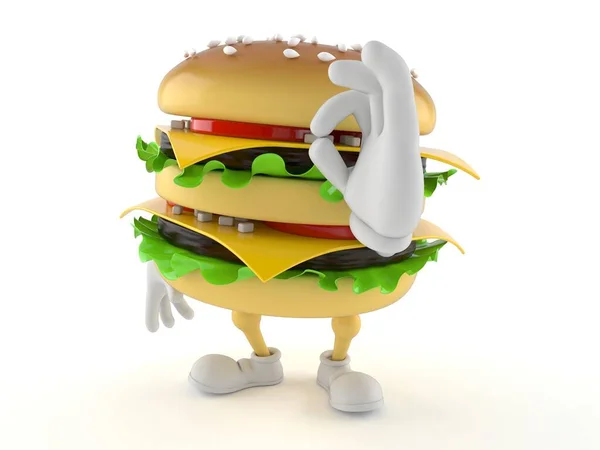 Hamburgerkaraktär med ok gest — Stockfoto