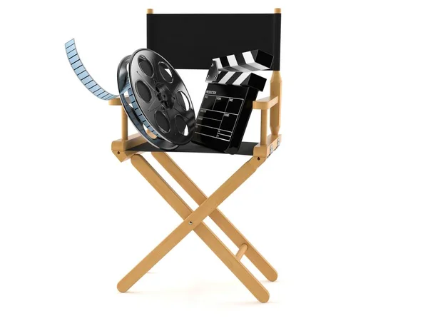 Film regisseur stoel met film haspel en klapbord — Stockfoto