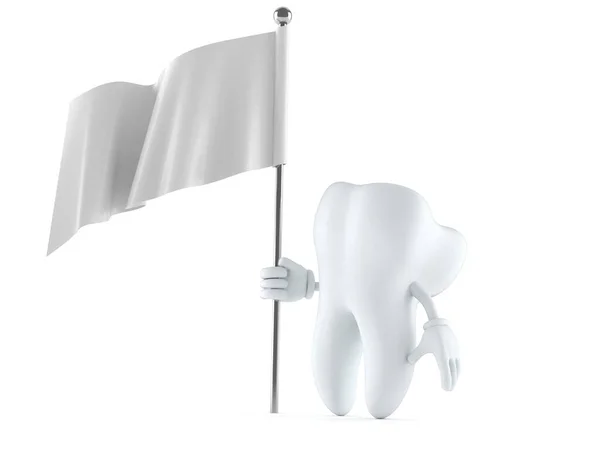 Caráter de dente com bandeira em branco — Fotografia de Stock