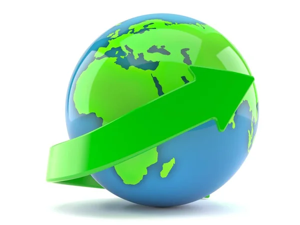 Världen världen med grön pil — Stockfoto
