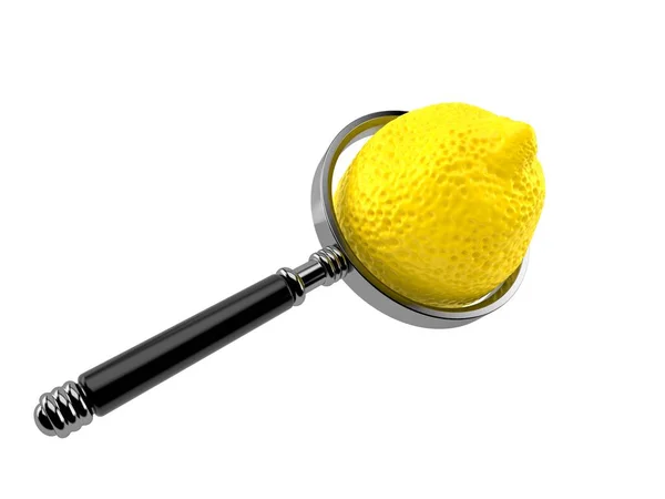 Lemon with magnifying glass — Stock Photo, Image