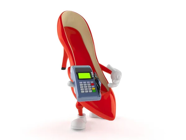 High heels character holding credit card reader — 스톡 사진