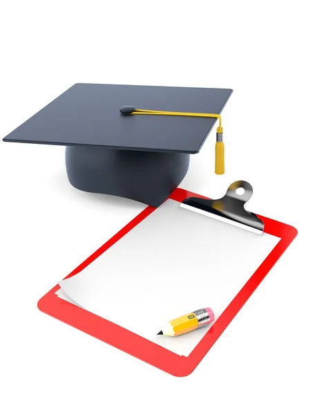 Blank clipboard with mortarboard — Stock Photo, Image