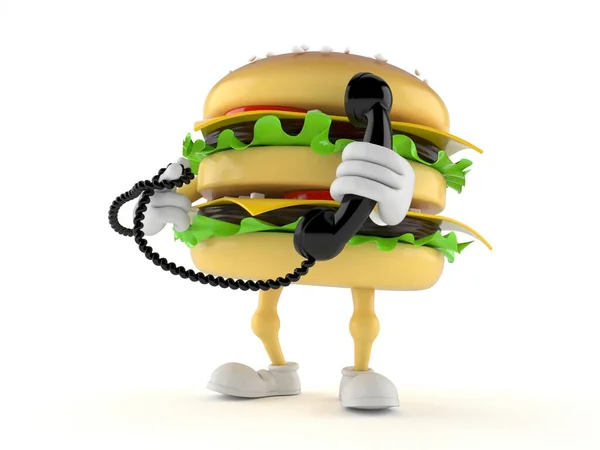 Hamburger character holding a telephone handset — ストック写真