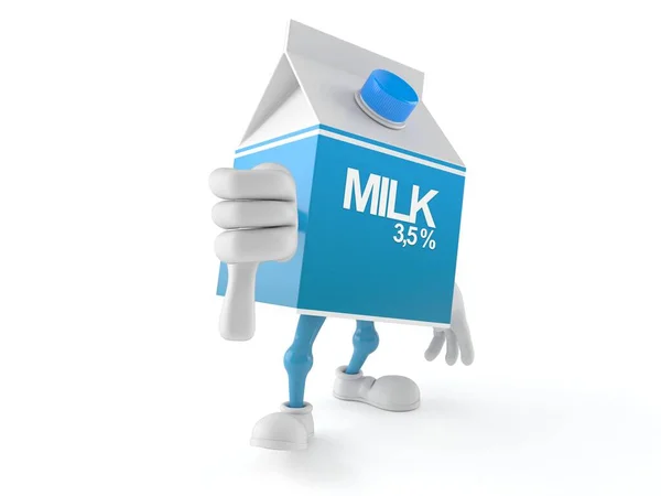 Caráter de caixa de leite com polegar para baixo — Fotografia de Stock