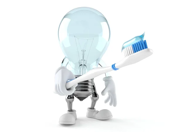Light bulb character holding toothbrush — Stock Photo, Image