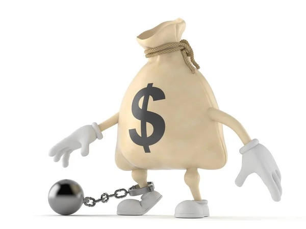 Dolar dinheiro personagem saco com bola da prisão — Fotografia de Stock