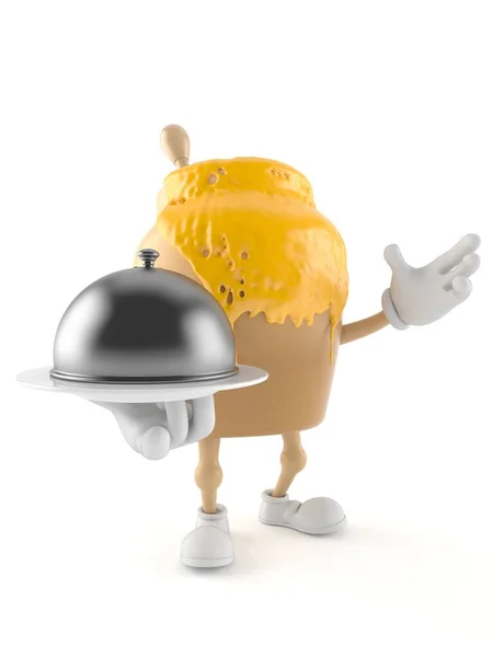Mel jar personagem segurando cúpula de catering — Fotografia de Stock