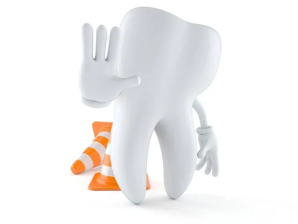 Trafik konisi olan diş karakteri — Stok fotoğraf