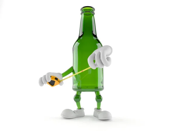 Caráter de garrafa de vidro verde segurando fita métrica — Fotografia de Stock