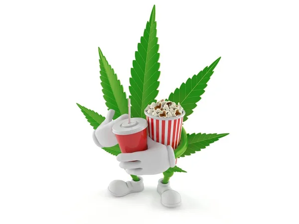 Personagem Cannabis segurando pipocas e refrigerante — Fotografia de Stock