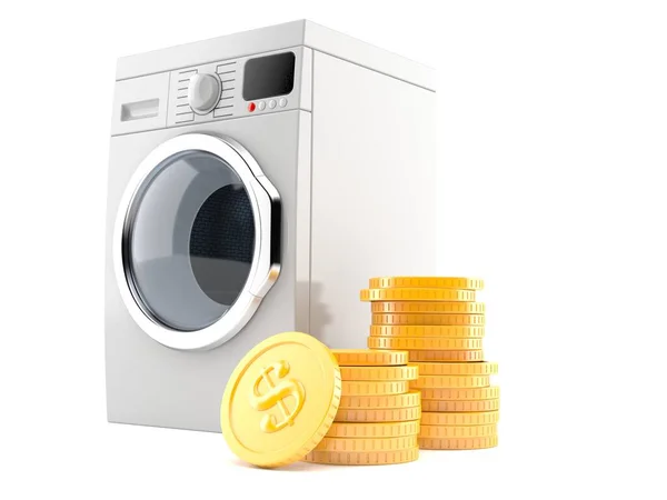 Washing machine with stack of coins — Stock Photo, Image