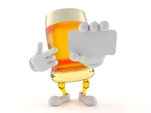 Beer character holding blank business card — Stock Photo, Image