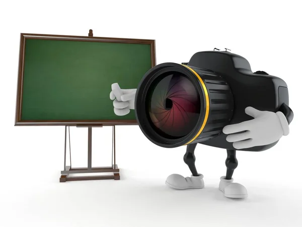 Camera karakter met blanco schoolbord — Stockfoto