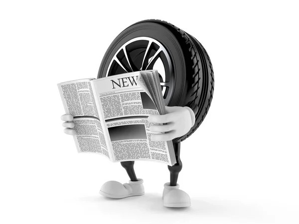 Bil hjul karaktär läsa tidningen — Stockfoto