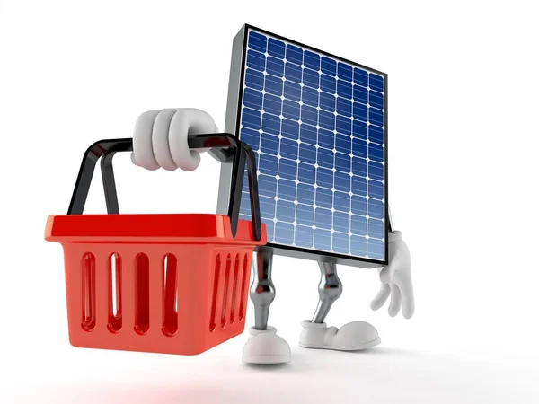Personaje del panel fotovoltaico sosteniendo cesta de la compra vacía — Foto de Stock