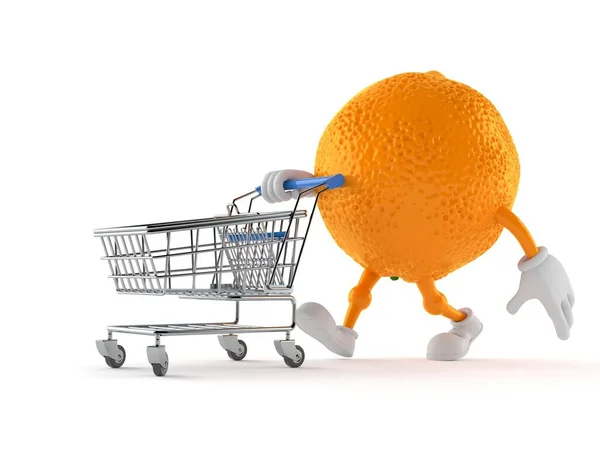 Оранжевый персонаж с картой для покупок — стоковое фото