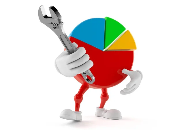 Pie chart character holding adjustable wrench — Stock Photo, Image