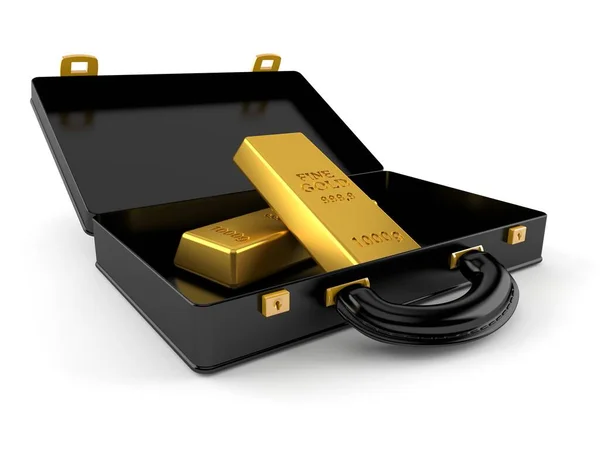 Gold ingots inside briefcase — Stock Photo, Image