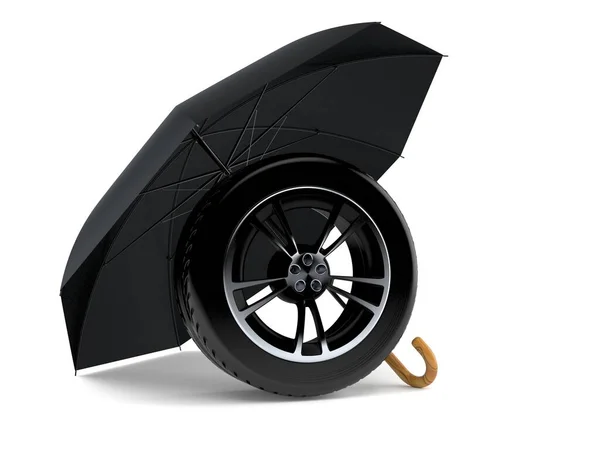 Parapluie avec roue de voiture — Photo