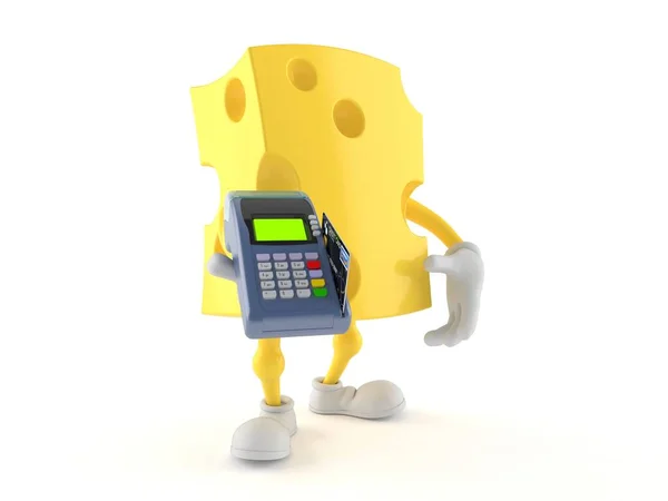 신용카드 리더를 들고 있는 치즈 캐릭터 — 스톡 사진