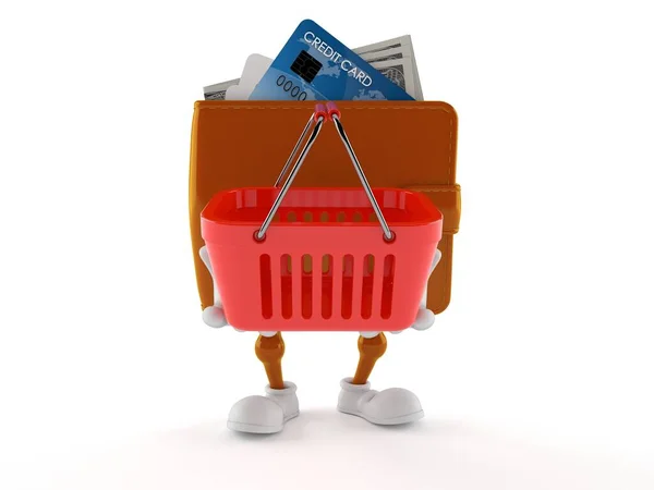 Personagem de carteira segurando cesta de compras vazia — Fotografia de Stock