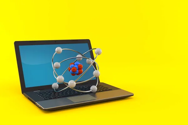 Atom model met laptop — Stockfoto