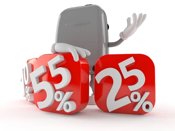 Suitcase character behind percentage signs — Stock Photo, Image