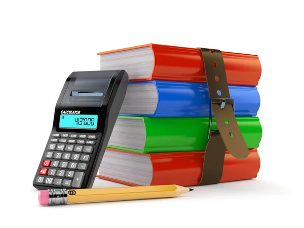 Books with calculator and pencil — Stock Photo, Image