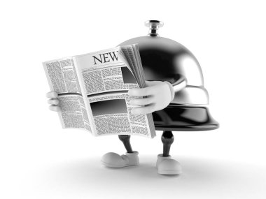 Otel çanı karakteri gazete okuyor.