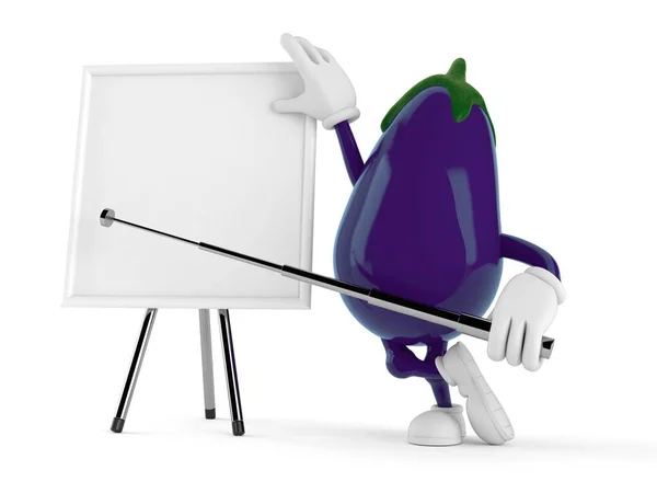 Auberginen-Charakter mit leerem Whiteboard — Stockfoto