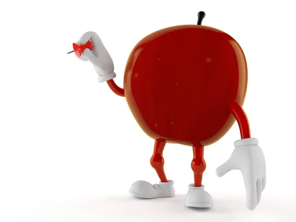 Χαρακτήρας μήλου που κρατά την πινέζα — Φωτογραφία Αρχείου