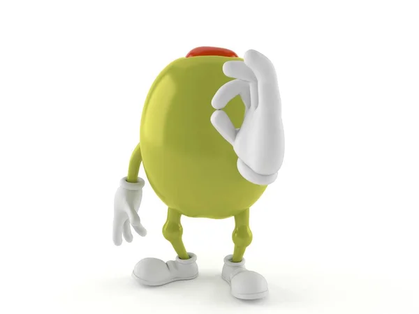 Оливковий персонаж з ок жестом — стокове фото
