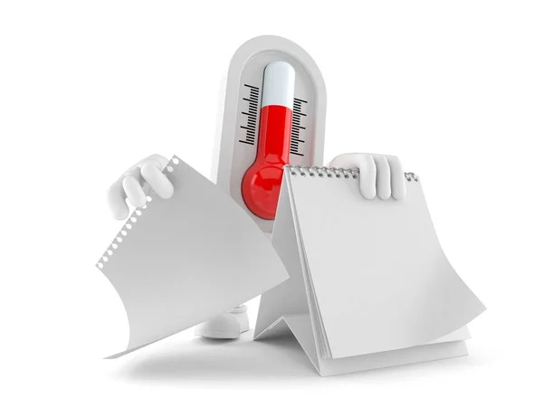 Thermometer character with blank calendar — Stok fotoğraf