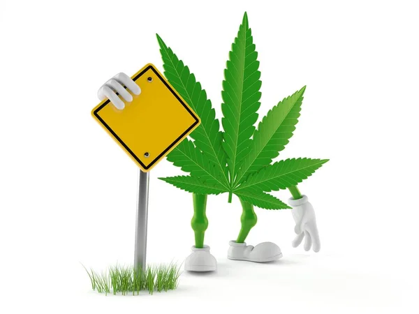 Cannabis character with blank road sign — Stock Photo, Image