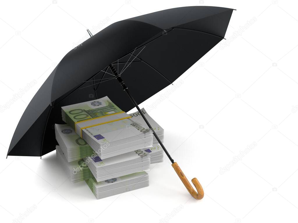 Umbrella with stack of euro