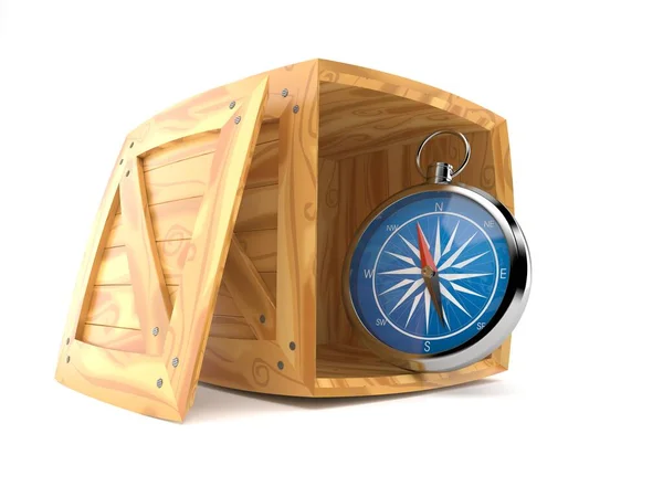 Kompass inuti trälåda — Stockfoto