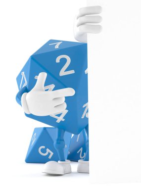 Beyaz panonun arkasını gösteren Rpg zar karakteri