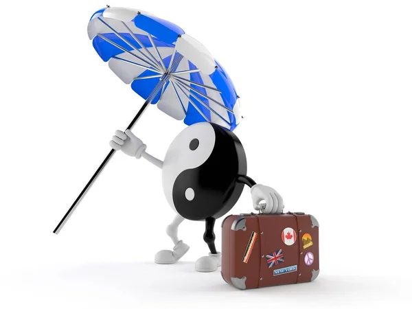 Jing Jang character with parasol and suitcase — Stock Photo, Image