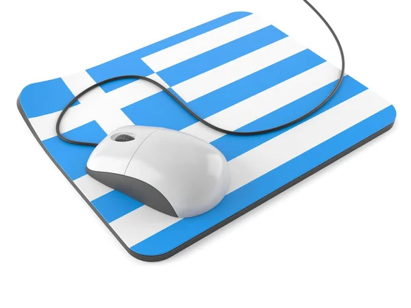 Computer mouse with mouse pad in greek flag — Stock Photo, Image