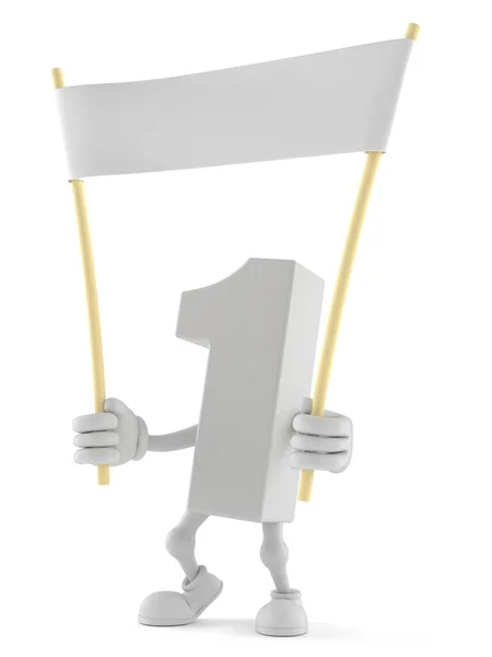 Número uno personaje sosteniendo banner en blanco — Foto de Stock